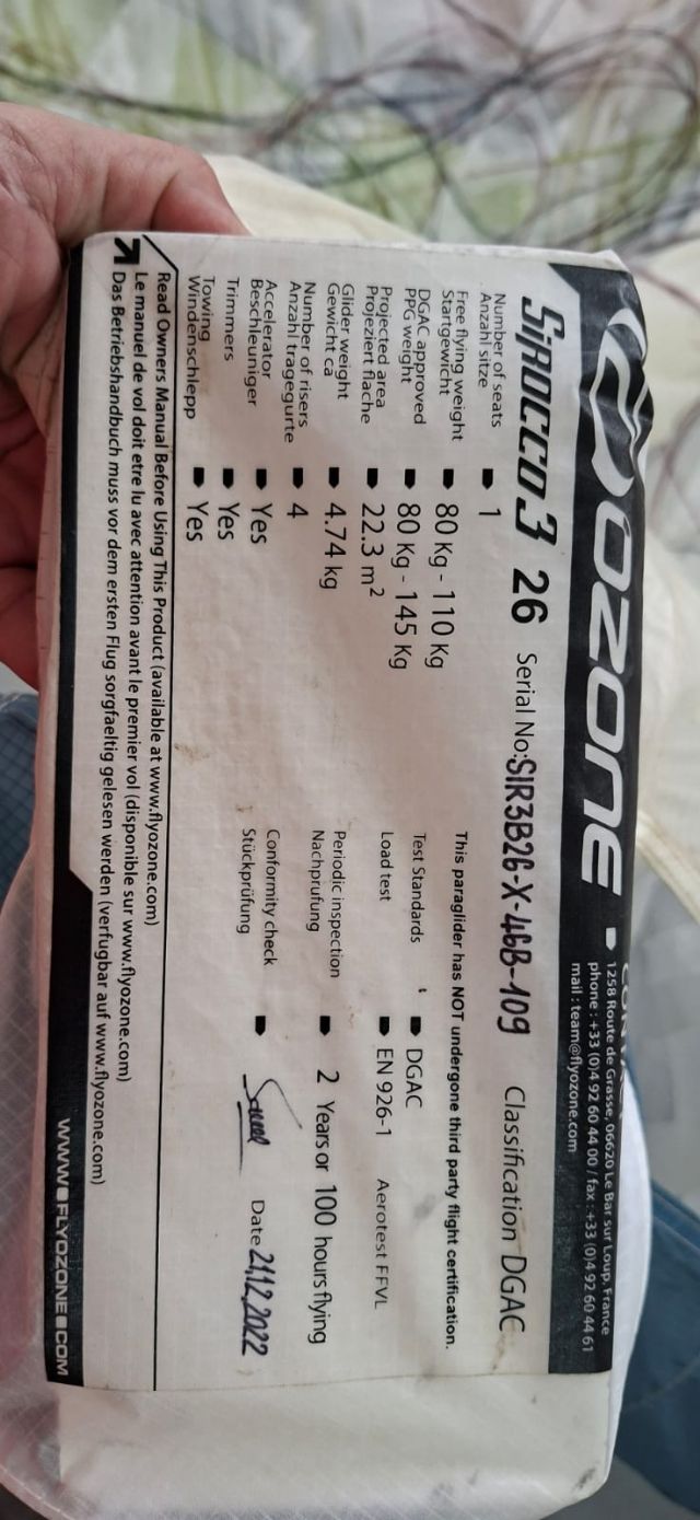 VENDO - ASA PARAMOTOR OZONE SIRROCO 3 COM LAUDO